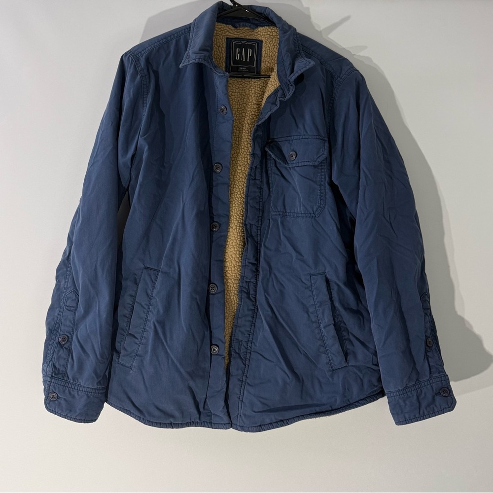 GAP Size Small Men's Sherpa-lined Shirt Jacket Shacket Washed Medium Blue Used
